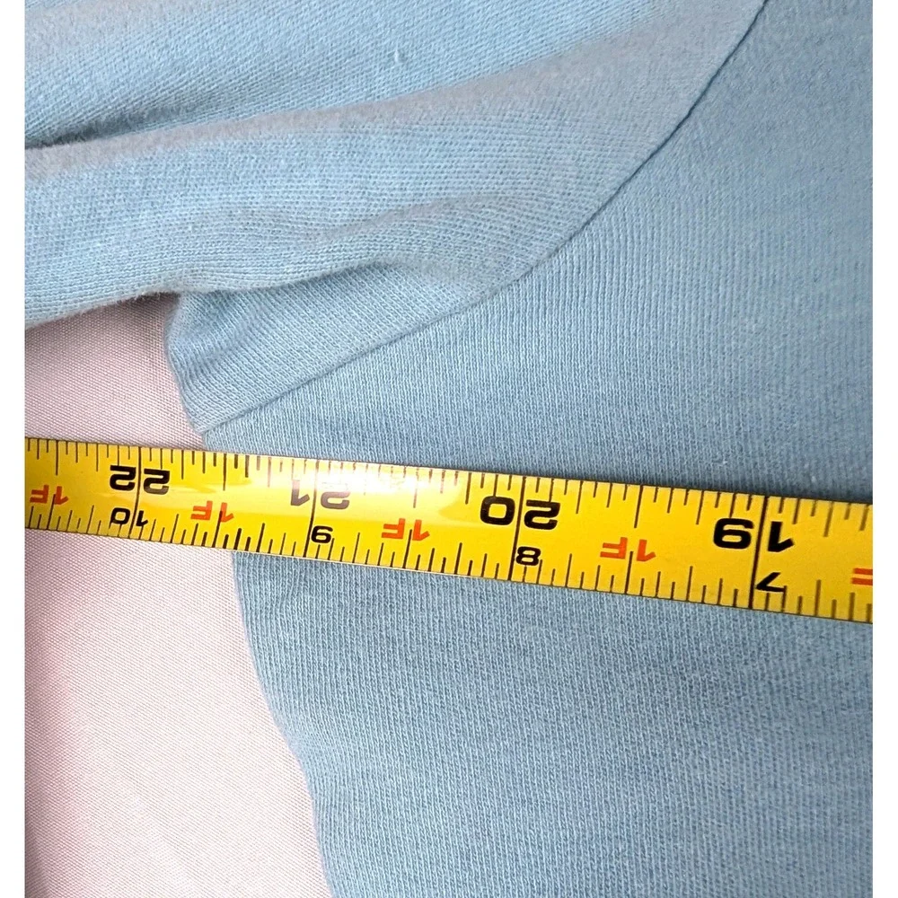 Coldwater Creek Womens L Light Blue Cotton Boat Neck 3/4 Sleeve Top Arm Pocket